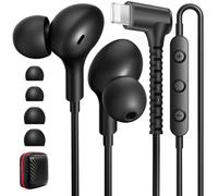 iMangoo for Apple MFi-Certified Wired Earbuds 90° Angled Headphone, Black
