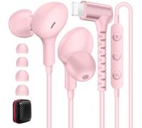 iMangoo for Apple MFi-Certified Wired Earbuds 90° Angled Headphone, Pink