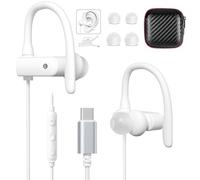 iMangoo Over The Ear Earbuds, Flexible Wrap Around Wired USB C Headphones, Around Ear USBC Headphone with Mic Volume Control Behind The Ear Headphones for Sports, Running, Exercise, Gym Workout White