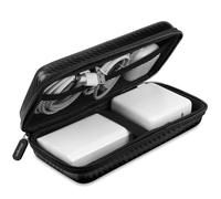 iMangoo Travel Essential Electronics Organizer Pouch Charger Case, Shockproof Dual Zipper Power Bank Cables Tech Accessories Purse, Men & Women Travel Must Have Storage Bag, 8.5x4.5x2 inch Fiber Black