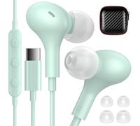 iMangoo USB C Earbuds Wired Headphones for Apple iPhone 17 Air 16 Plus 15 Pro Max 16e, Small Ear Bud Corded Type C Earphones for Samsung Galaxy S25 Note 20 Ultra Pixel 10 Cord Wire Headset Mint