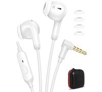 iMangoo Wired Earbuds with Microphone, 3.5mm Jack Plug in Headphones with Cord for School Class PC Computer Laptop Chromebook Wire Aux Earphones for Samsung Android Ear Buds with Carrying Case White