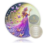 Imasoner 9 Year Sobriety Coin for Women - Purple Butterfly Fairy AA Medallion with Grace & Dignity - NA Chip Recovery Token - Sober Gift for Alcoholics Narcotics Anonymous Anniversary Milestone
