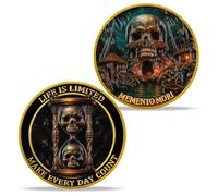Imasoner Memento Mori Challenge Coin - Skull Cave & Hourglass Token with Life is Limited - Stoic Reminder Gift for Men & Women - Make Every Day Count Pocket Coin