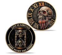 Imasoner Memento Mori Coin - Remember You Must Die Challenge Coin with Skull & Hourglass - Stoic Philosophy Token for Men Women - Inspirational Memento Coin Gift
