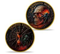 Imasoner Memento Mori Coin Stoic Philosophy Challenge Coin with Skull, Hourglass & Spider - Double-Sided “Tempus Fugit” Design - EDC Pocket Token, Inspirational Gift for Thinkers & Minimalists