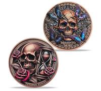 Imasoner Memento Mori Skull Coin - Tempus Fugit Hourglass & Butterfly Token - Life & Death Philosophy Challenge Coin - Stoic Reminder to Cherish Time - Gothic Gift for Men & Women