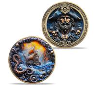 Imasoner Pirate Challenge Coin - Skull Captain Pirate Coin with Kraken Sea Monster and Ship Design - Nautical Adventure Token for Men