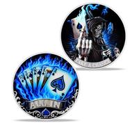 Imasoner Take a Chance All in Poker Challenge Coin - Skull Spade Card Motivational Token - Blue Flame Royal Flush Gambling Gift for Men
