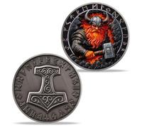 Imasoner Viking Thor's Hammer Coin - Norse Mjölnir Medallion with Nordic Runes, Double-Sided Viking Warrior Design, Symbol of Strength and Protection, Norse Mythology Gift for Men and Women