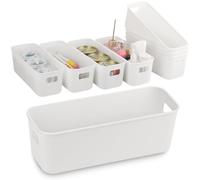 imatenn 8 pack Narrow Storage Box, Plastic Storage Baskets for Shelves, Slim Kitchen Cupboard Organiser Storage Boxes for Bathroom Cabinet, Drawers, Desktop Organisation, 10 cm Wide Rectangle,White