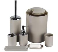IMAVO Bathroom Accessories Set, 6-Piece Plastic Gift Set, Toothbrush Holder, Toothbrush Cup, soap Dispenser, soap Dish, Toilet Brush Holder, Trash can(Apricot)