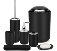 IMAVO Bathroom Accessories Set, 6-Piece Plastic Gift Set, Toothbrush Holder, Toothbrush Cup, soap Dispenser, soap Dish, Toilet Brush Holder, Trash can (Black)