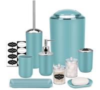 IMAVO Bathroom Accessories Set,Blue Bathroom Set,9 Pieces Bathroom Accessory Set,Tray,Qtip Holders,Toilet Brush,Trash Can for Bathroom Décor and Home Gifts