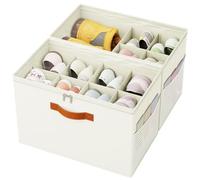 IMAXTOP 2 Pack Shoe Organizer for Closet, Clear Foldable Shoe Storage Containers Adjustable Dividers Fits 16 Pairs,Shoe Storage Bins Baskets Boxes with Reinforced Handles Beige