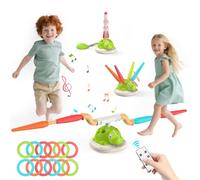 IMAYCC 3 In 1 Dinosaur Musical Jump Ring Toss Game Rocket Launcher for Kids Toddler Outdoor Toys Garden Games with Remote Control, for Kids Boys Girls 3-10 Gifts