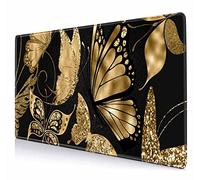 IMAYONDIA Black and Gold Desk Mat (35.4x15.7 in), XL XXL Gaming Large Mouse Pad, Non-Slip Rubber Base Big Keyboard Deskmat for Desktop, Computer Accessories, Butterfly Gold Glitter Foil Art