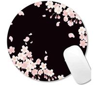 IMAYONDIA Cute Pink Flowers Mouse Pad, Floral Mouse Pads, Sakura Cherry Blossom on Black Round Mousepad, Aesthetic Desk Decor, Anti Slip Rubber Base Mice pad for Computer Office Girl, 7.9 x 7.9 Inch