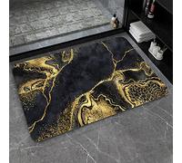 IMAYONDIA Diatomaceous Earth Bath Mat,Black Marble Black and Gold Marble Soft Wrinkle Free Bathroom Floor Rugs Non-Slip Volume Super Absorbent Fast Drying for Bathroom Kitchen Door mat(50cm×80cm)
