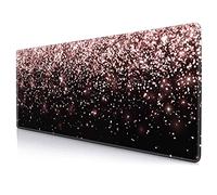 IMAYONDIA Gaming Mouse Pad, Large Non-Slip Rubber Base Mousepad with Stitched Edges, Keyboard Mouse Mat Desk Pad for Work, Game, Office, 31.5x11.8 Inch - Rose Gold Black Glitter Luxury