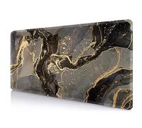 IMAYONDIA Glitter Marble Desk Mat (35.4x15.7 in), Extended Large Gaming Mouse Pad, Long Desk Pad with Stitched Edge, Black and Gold Mouse Mat Desk Pad Office Accessories Decor Gift