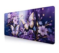 IMAYONDIA Gold Butterfly Desk Pad, Purple Flowers Large Mousepad, Floral Desk Mat, Modern Beutiful Extended Mouse Pads for Laptop, Computer Pad for Women Girls Office, 31.5x11.8 in