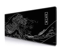 IMAYONDIA Japanese Great Wave Large Mouse Pad, Black Gaming Mouse Pad Anime XL, Extended Kanagawa Desk Pad, Non-Slip Rubber Base Long Computer Mice Pad for School Home Office, 31.5x11.8 inch