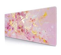 IMAYONDIA Marble Large Mouse Pad, Pink Desk Mat for Desktop, Cute Keyboard Mouse Mat, Non-Slip Rubber Base Gaming Mousepad for School Home Office Decor Luxury, 31.5x11.8 inch, Pink and Gold Art