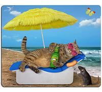 IMAYONDIA Mouse Pad, Funny Cat on The Beach Mouse Pad, Personalized Waterproof Mousepad Rectangle Customized Mouse Pads with Designs, Non-Slip Rubber Smooth Mousepad for Laptop Computer