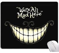 IMAYONDIA Mouse Pad, We're All Mad Here Design, Funny Mouse Pad, Mouse Mat Square, Waterproof, Non-Slip Rubber Base, Polyester, Black