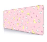 IMAYONDIA Pink Kawaii Desk Pad, Cute Moon Bunny Desk Mat Computer Pad Desktop,Laptop Protector Aesthetic Anime Mousepad Writing Pad for Office Home School,Large Gaming Mouse Pad Tarot Mat,31.5 X 11.8
