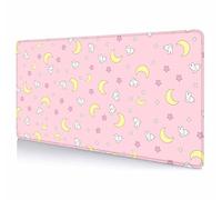 IMAYONDIA Pink Kawaii Desk Pad, Cute Moon Bunny Mouse Pad for Laptop Anime Desktop Mat, Computer Protector Aesthetic Writing Pads for Office Home School Kids, Large Mousepad Tarot Mat, 31.5 x 15.7 in