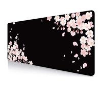 IMAYONDIA Sakura Japanese Desk Mat, Cherry Blossom Large Gaming Mouse Pad, Black Elegant Floral Mousepad for Women, Minimalistic Flower Aesthetic Desk Pad for Work, Game, Office, 31.5x11.8