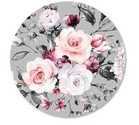 IMAYONDIA Watercolor Floral Mouse Pad, Flowers and Leaves Round Mouse Mat, Pink Roses Mousepad, Gray Office Mousepad for Girls Women, Custom Personalized Mouse Pad Small Size, 7.9 x 7.9 Inch