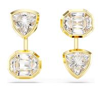 Imber earring jackets, Asymmetrical design, Mixed cuts, White, Gold-tone plated