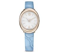 Swarovski Imber Oval Leather Strap, PVD Champagne Gold, Light Blue