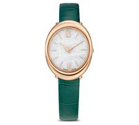 Imber oval watch, Swiss Made, Leather strap, Green, Rose gold-tone finish