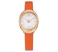 Imber oval watch, Swiss Made, Leather strap, Orange, Rose gold-tone finish