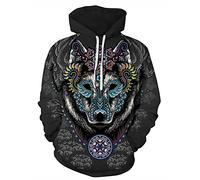 Imbry Men Women 3D Printed Hoodie Galaxy Animal Print Pullover Hooded Sweatshirt Funny Wolf Jumper(L,Cat)