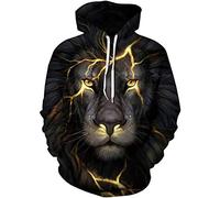 Imbry Men Women 3D Printed Hoodie Galaxy Animal Print Pullover Hooded Sweatshirt Funny Wolf Jumper(XXL,Golden Lion)