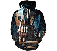 Imbry Men Women 3D Printed Hoodie Galaxy Animal Print Pullover Hooded Sweatshirt Funny Wolf Jumper(XXL,Black Skull)
