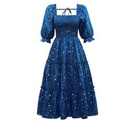 Imbry Women Half Sleeve Summer Cute Dress Floral Square Neck Boho Beach Party Star Dress(X-Large,FP-02)