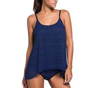 Imbry Women's Mesh 2 Pieces Tankini with Shorts Swimming Costume Plus Size (S,Navy)