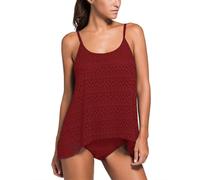 Imbry Women's Mesh 2 Pieces Tankini with Shorts Swimming Costume Plus Size(XXL,Red)