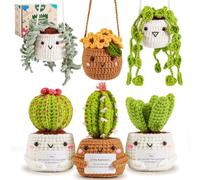 Imcrasy Crochet Kit for Beginners with Step by Step Video Lessons | 6 PC Potted Plants and Succulent Family Crochet Kit with Accessories (40%+ Yarn)