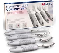 iMedic Comfort Grips Cutlery - Cutlery for Disabled Hands - Dishwasher Safe Disabled Utensils for Adults - Disability Utensil Adults Suffering from Trembling Hands - 1 Set Grey
