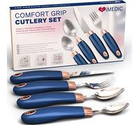 iMedic Easy Grip Cutlery for Adult - 1 Set of Cutlery for Disabled Hands - Dishwasher Safe Disabled Cutlery for Adults - Disability Cutlery for Adults Suffering from Trembling Hands - Blue/Gold