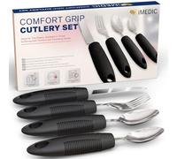 iMedic Easy Grip Cutlery for Arthritic Hands Black (1 Pack) - Adaptive Utensils Designed to Support Disabled Adults - Weighted Tableware Set - Caring Aid for Tremors, Parkinson’s