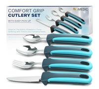 iMedic Easy Grip Cutlery for Arthritic Hands Blue/Grey (1 Pack) - Adaptive Utensils Designed to Support Disabled Adults - Weighted Tableware Set - Caring Aid for Tremors, Parkinson’s