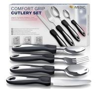 iMedic Easy Grip Cutlery for Arthritic Hands Silver/Black (1 Pack) - Adaptive Utensils Designed to Support Disabled Adults - Weighted Tableware Set - Caring Aid for Tremors, Parkinson’s